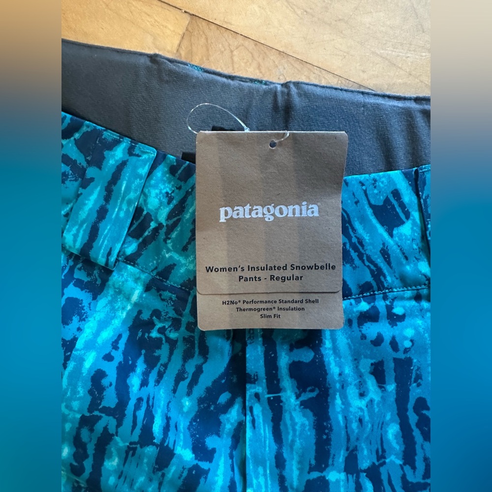 BRAND NEW WITH TAGS Patagonia Blue & Green Patterned Snow Pants - Picture 4 of 7